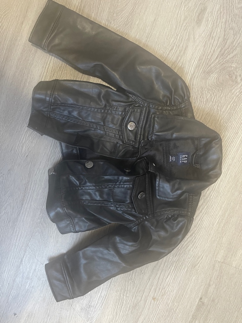 GAP Kids Black Faux Leather Button-Front Jacket